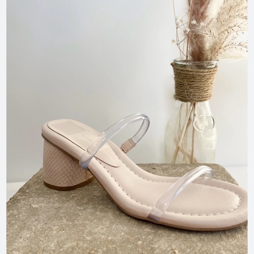 Dolce Vita Blush Leather Block Heel Sandals with Clear Straps